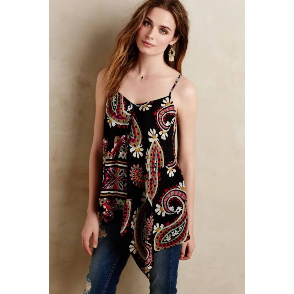 Anthropologie HD in Paris Moonset Tank Silk Size 4 Colorful Flowy Vibrant Drapey